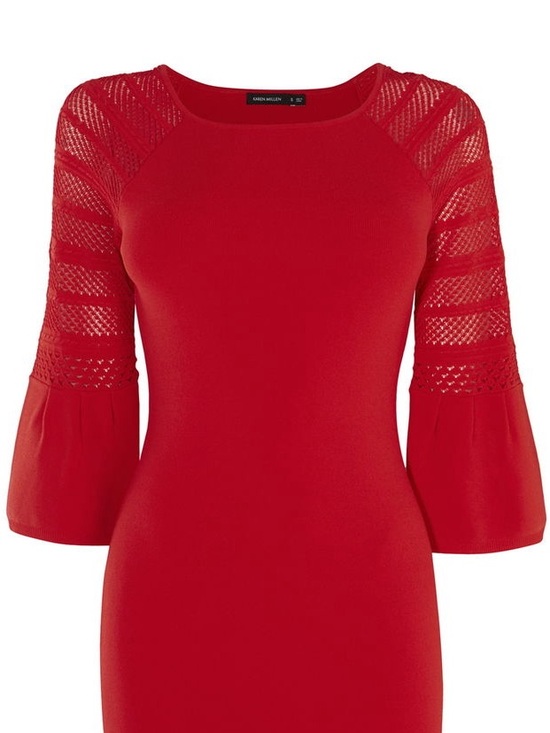 Karen Millen Sweaters - KAREN MILLEN Fluted Sleeve Dress Red Knit Sweater Lace Flared Sleeve Small
